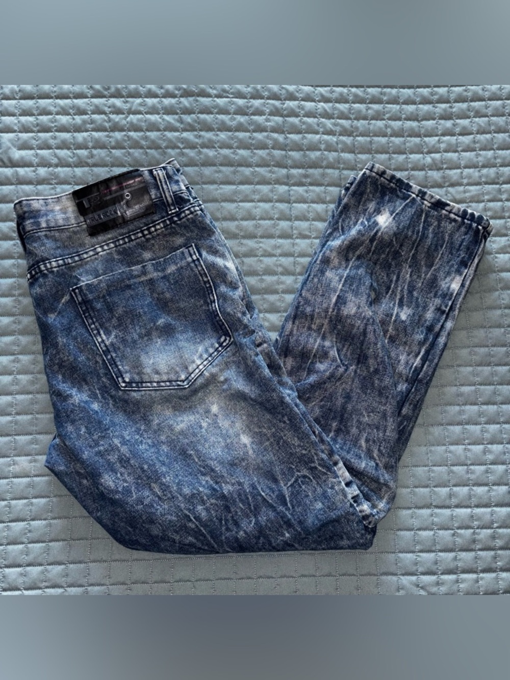 True Rock Empire Moto Biker Jeans Acid Wash Straight Leg Zippers Ribbed Size 36